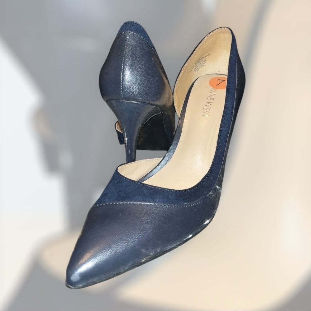 Midnight Blue Leather and suede Heels